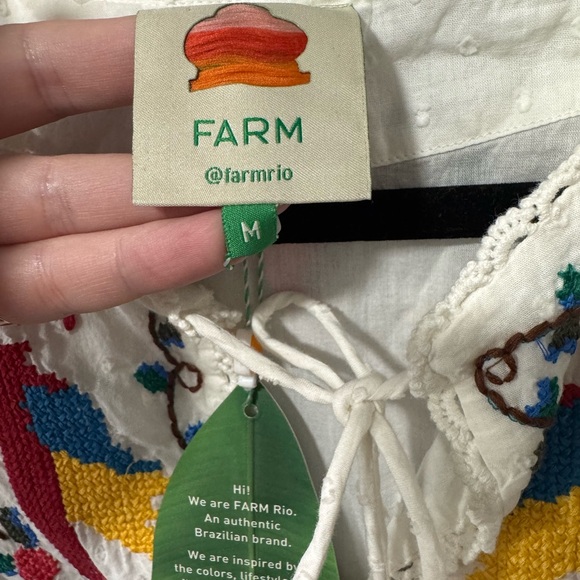 🌴Farm Rio Macaw 🦜 Cross Stitch Embroidered maxi midi Dress Off-White Size M NWT - Picture 5 of 12